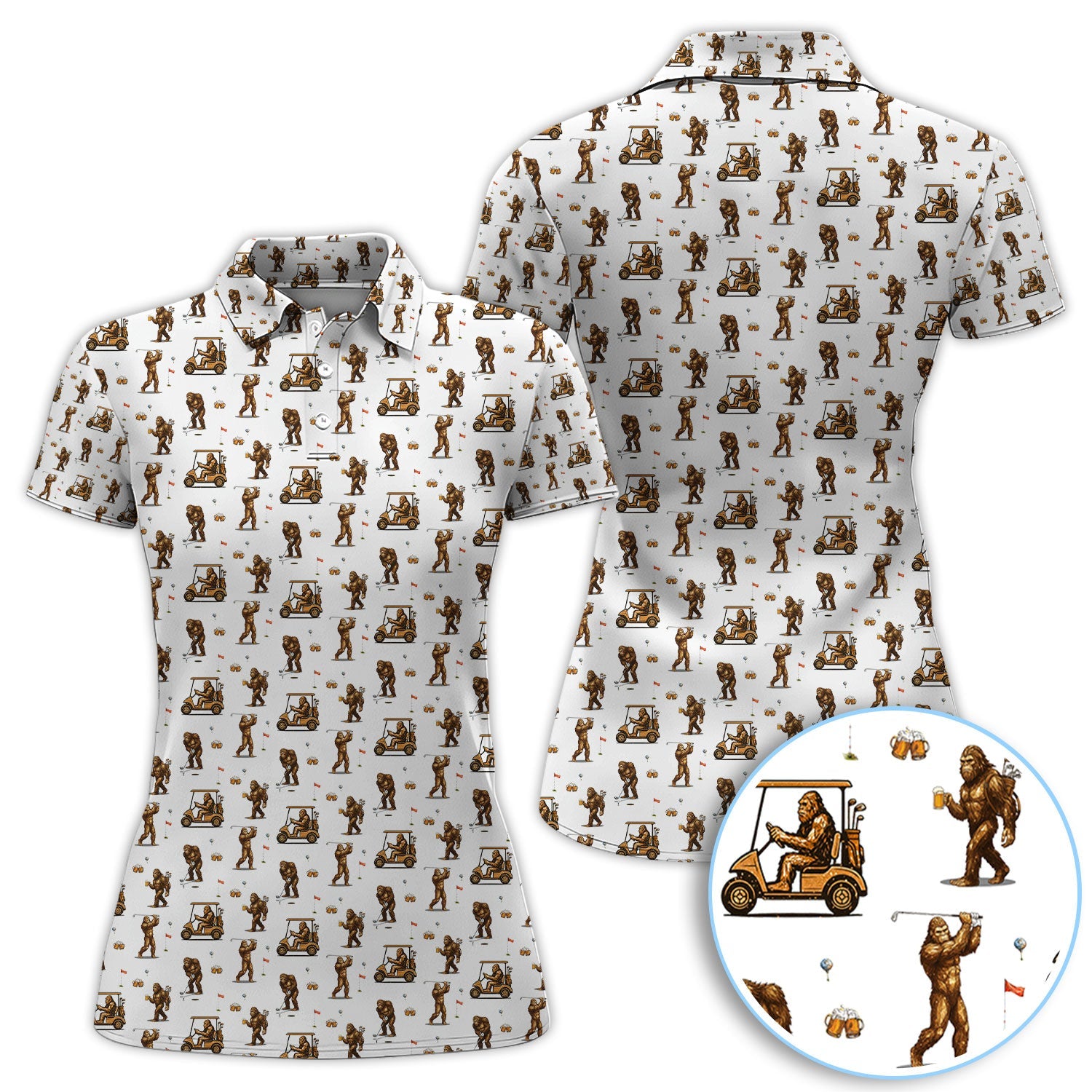 Funny Bigfoot Golf Shirt, Squatch Bigfoot And Beer Pattern Golf  Polos, Crazy Golf Gift For Golfer