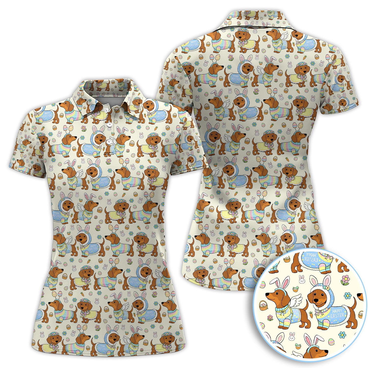 Dachshund Happy Easter Golf Polos, Easter Wiener Dog Pattern Golf Shirt, Golf Gift For Golfer