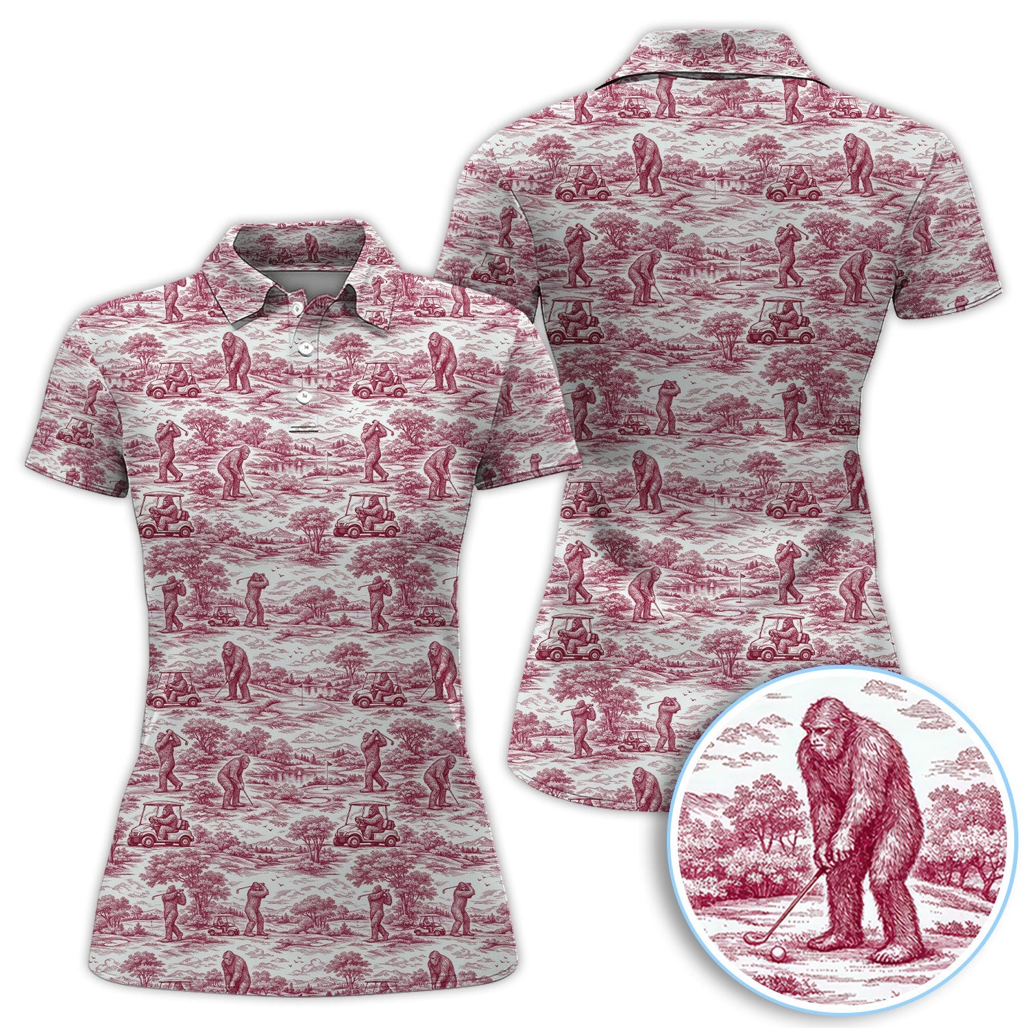 Crazy Bigfoot Pattern Golf Polos, Funny Sasquatch Golf Shirt For Men, Golf Gift For Golfer