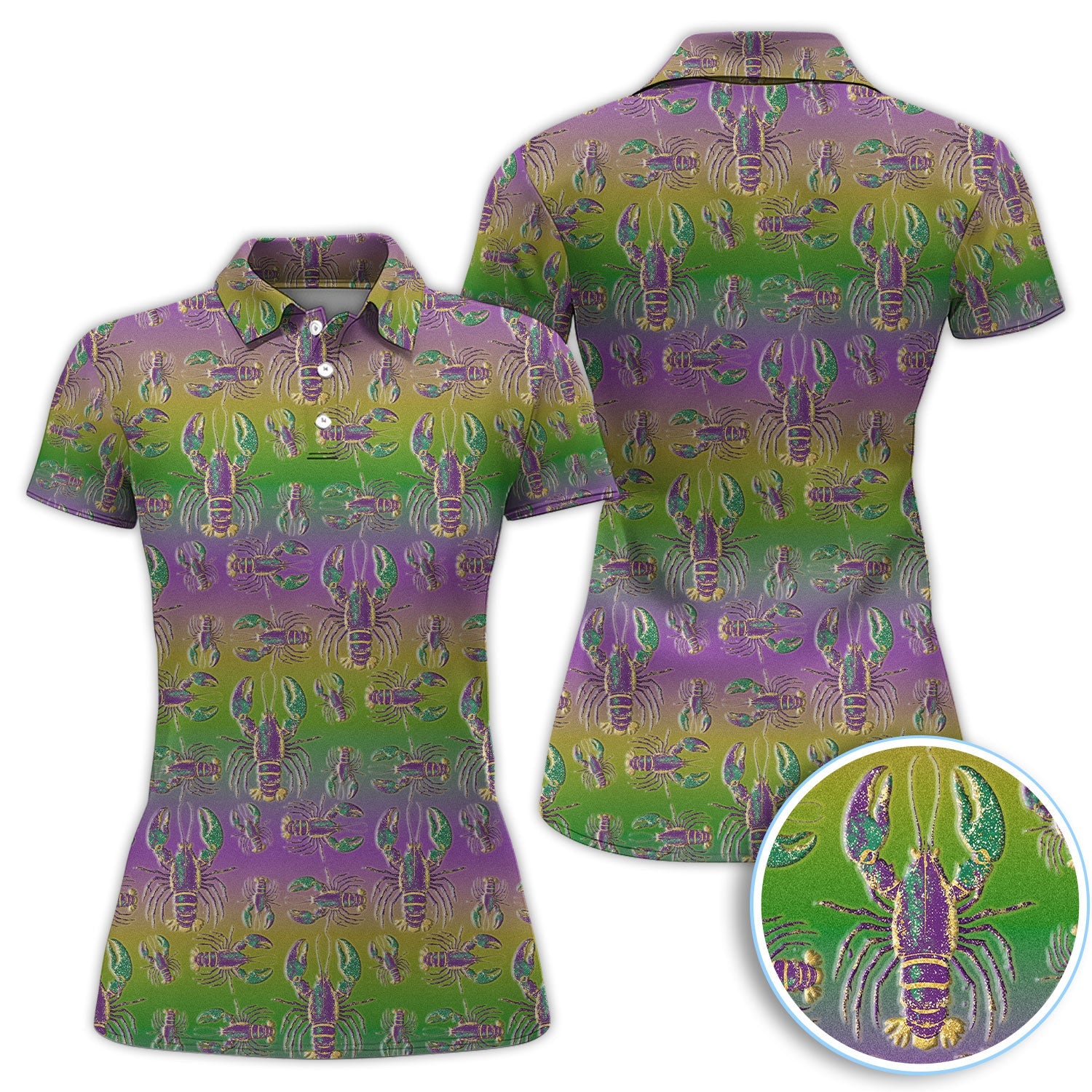 Crazy Louisiana Crawfish Golf Shirt For Women, Mardi Gras Crawfish Pattern Golf Polos, Golf Gift For Golfer