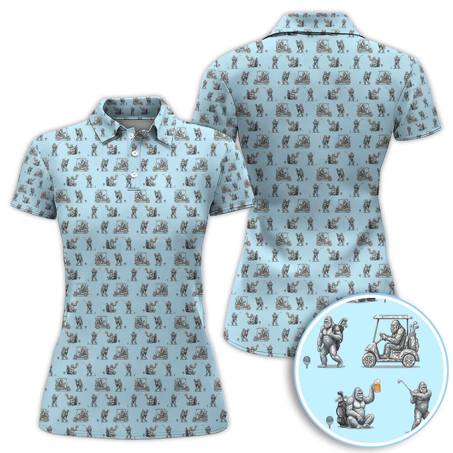Funny Bigfoot Pattern Golf Shirt, Squatch Bigfoot Golf Polos, Crazy Golf Gift For Men