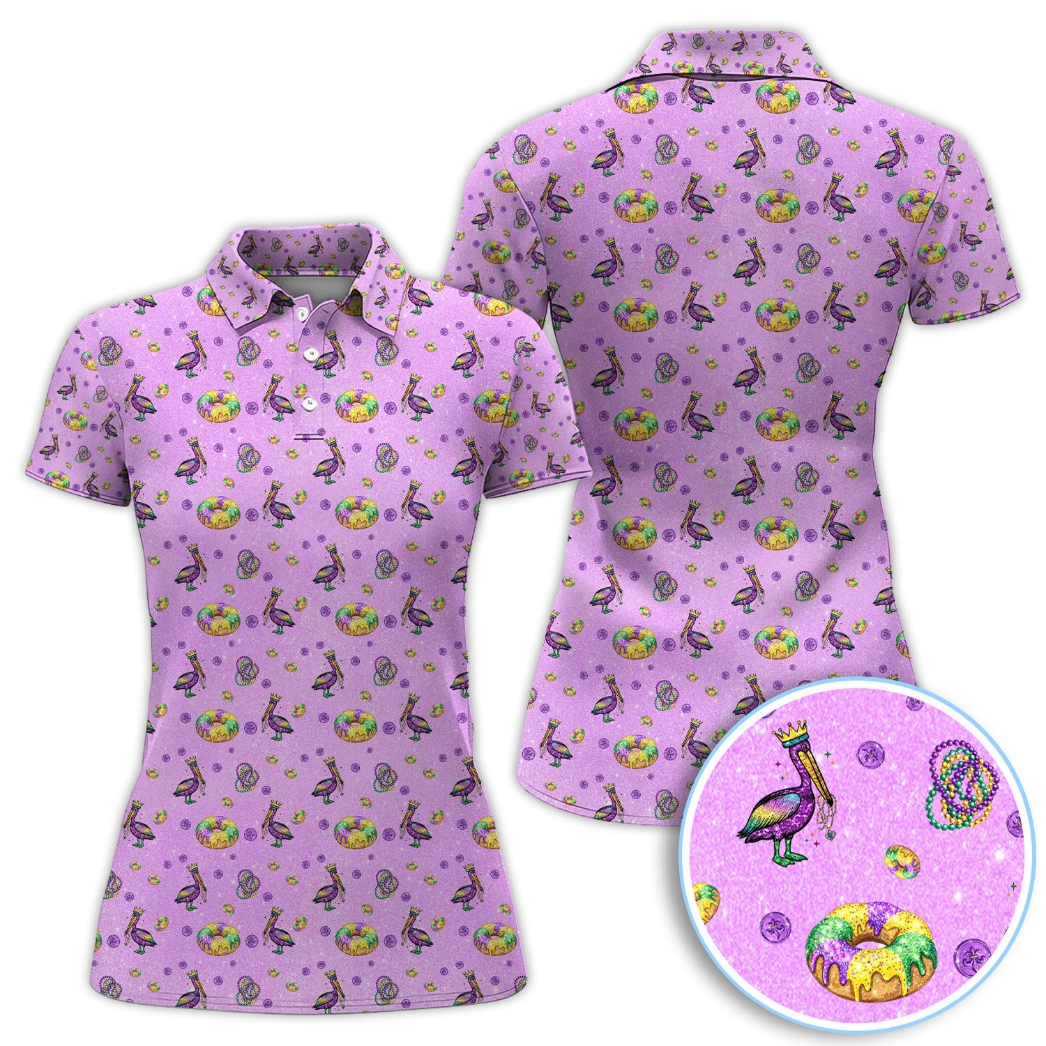Funny Mardi Gras Pattern Golf Polos, Carnival Golf Shirt For Men, Golf Gift For Golfer