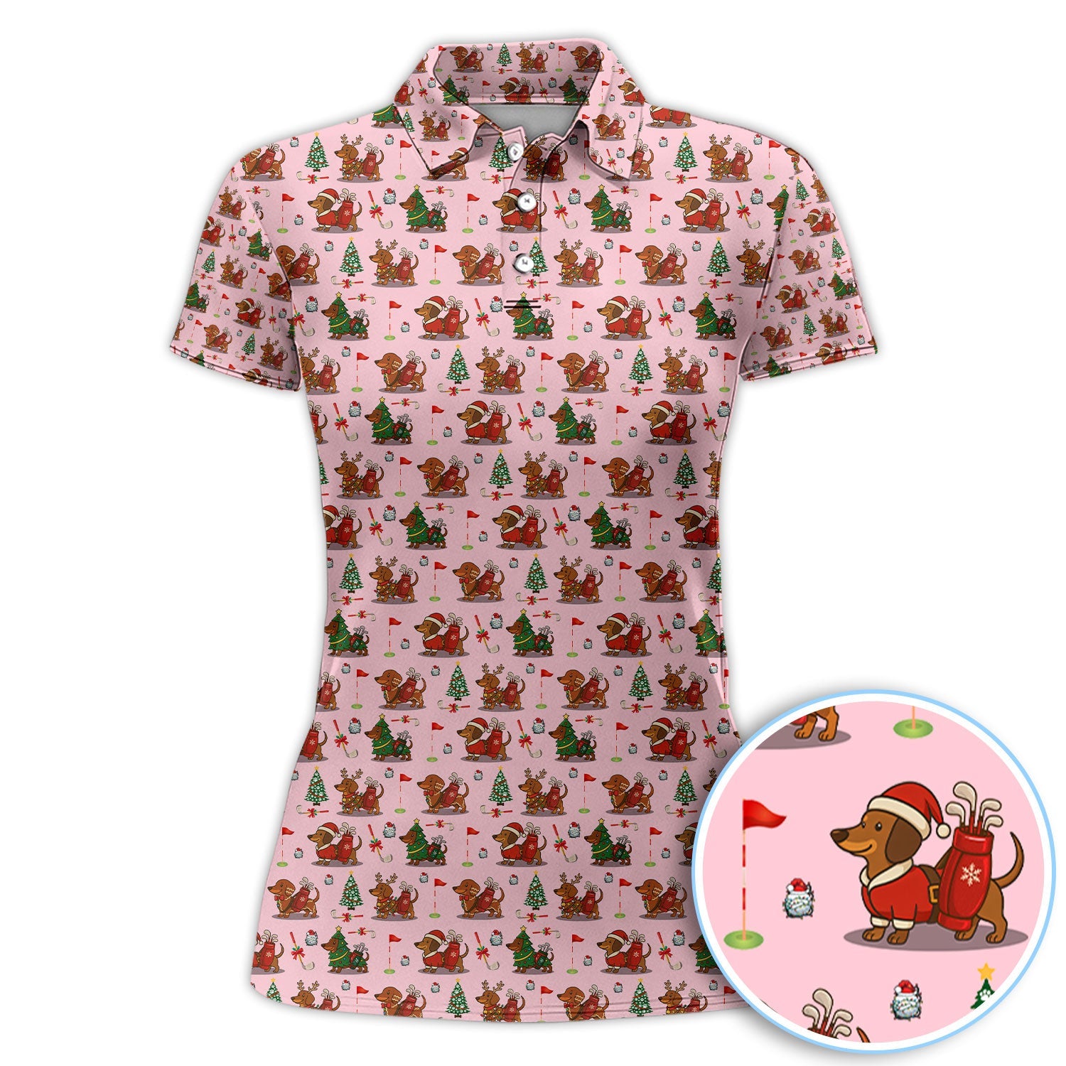 Christmas Dachshund Golf Polos, Cute Holiday Dog Golfer Shirt, Xmas Golf Gift For Golfer