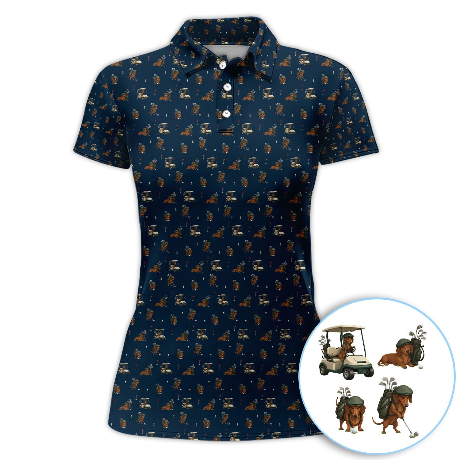 Funny Dachshund Golf Shirt, Wiener Dog Pattern Polos For Men, Golf Gift For Golfers