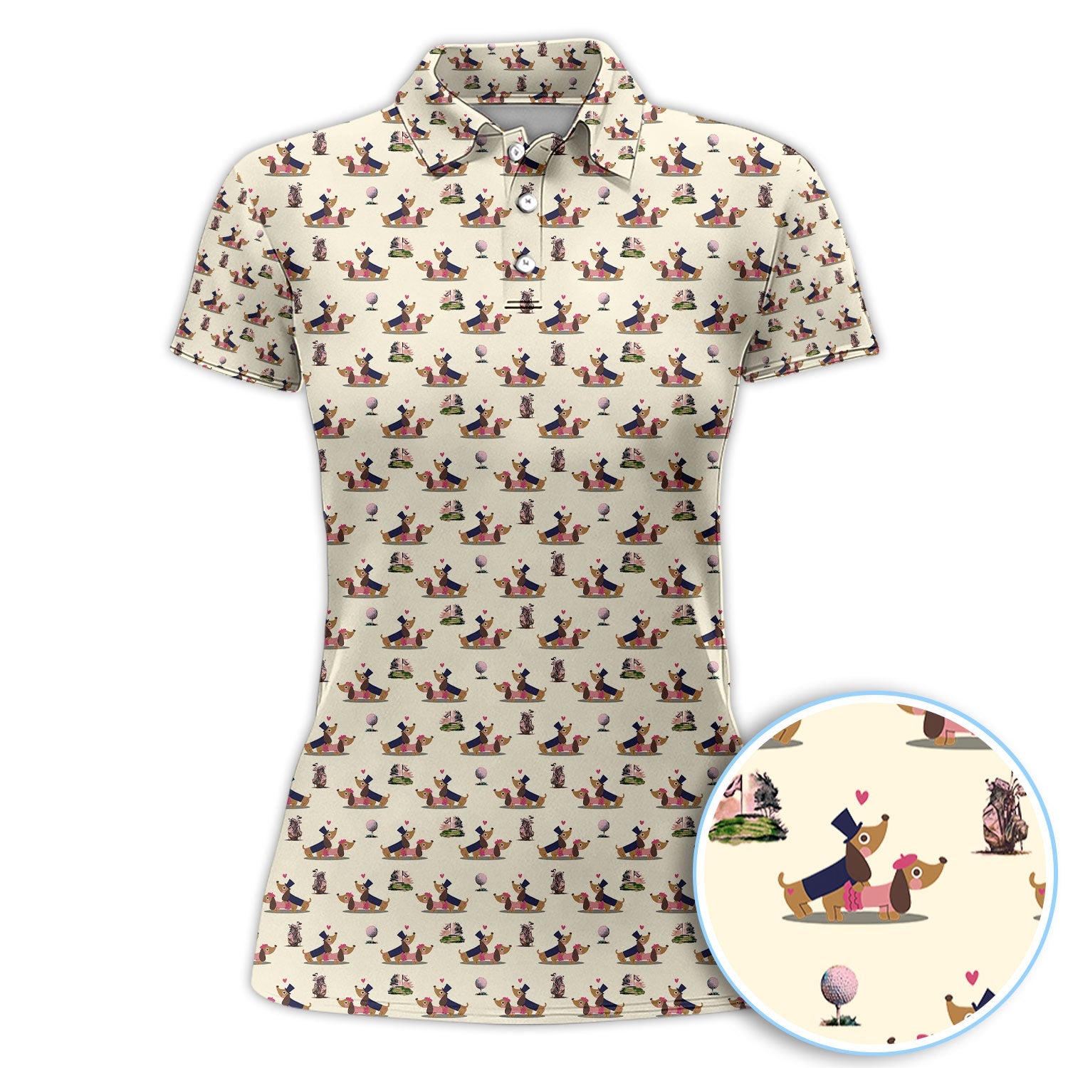 Dachshund Love Pattern Golf Shirt, Wiener Dog Golf Polos, Golf Gift For Golfer