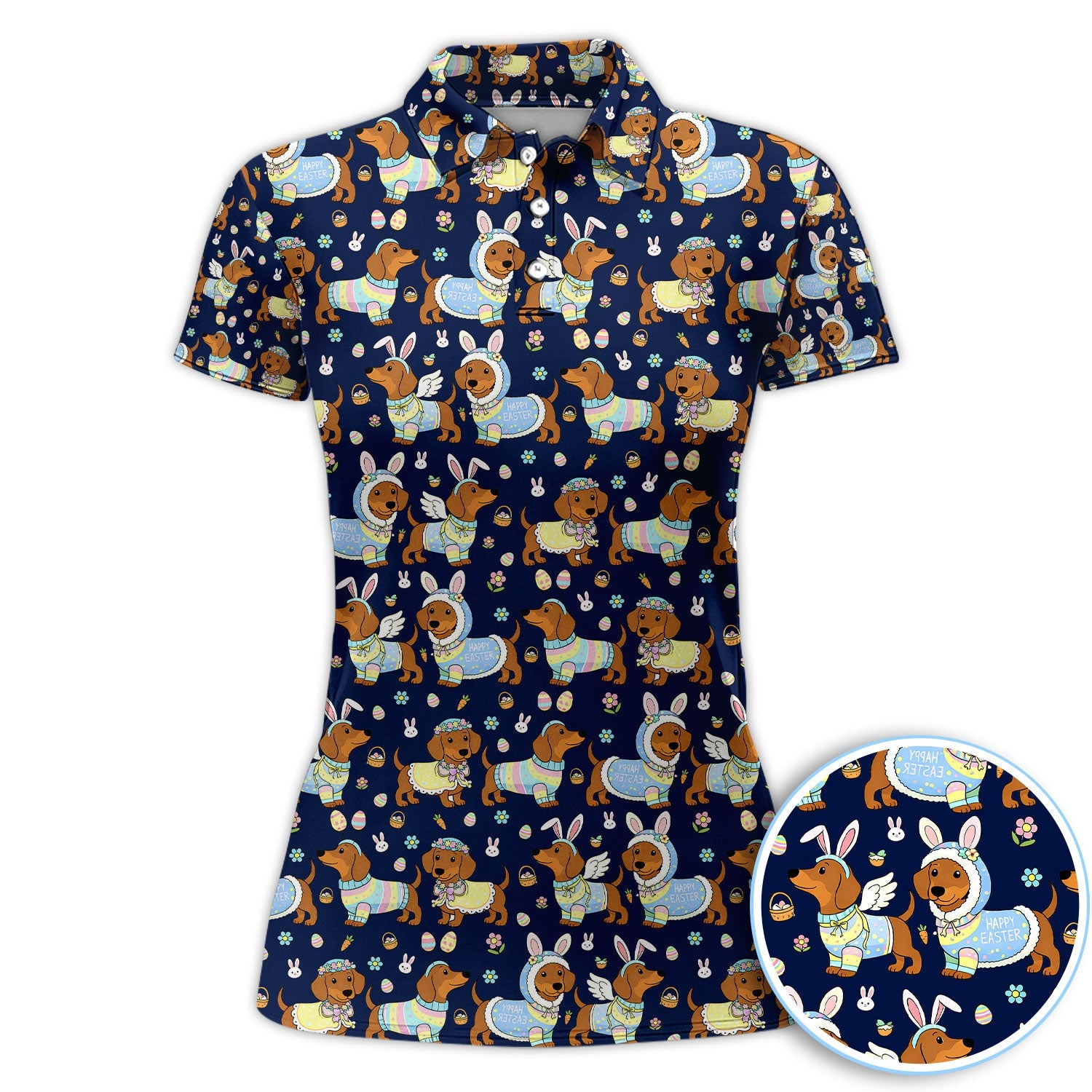 Dachshund Happy Easter Golf Polos, Easter Wiener Dog Pattern Golf Shirt, Golf Gift For Golfer