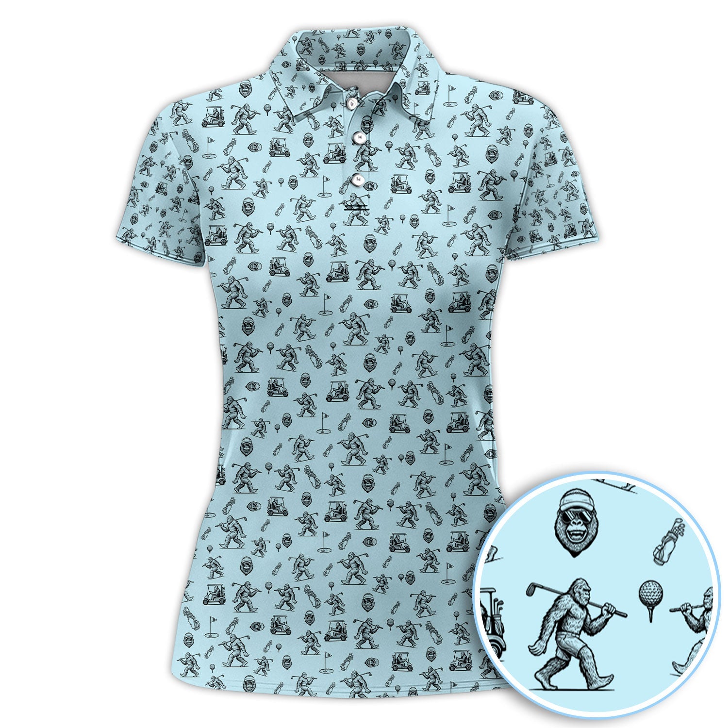 Squatch Bigfoot Pattern Golf Shirt, Funny Bigfoot Golf Polos, Golf Gift For Men