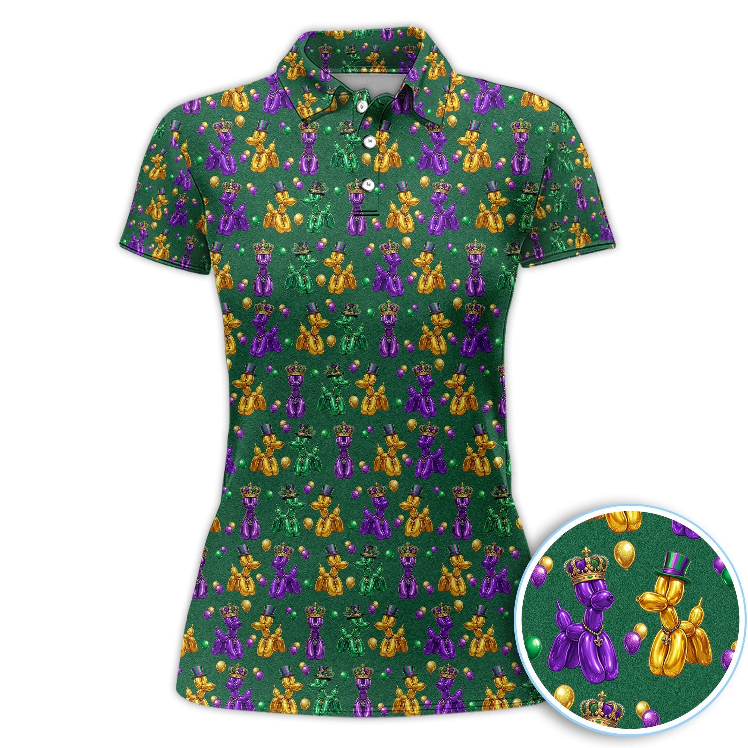 Mardi Gras Bead Dogs Golf Polos For Golfer, Festival Pattern Golf Shirt, Golf Gift For Men