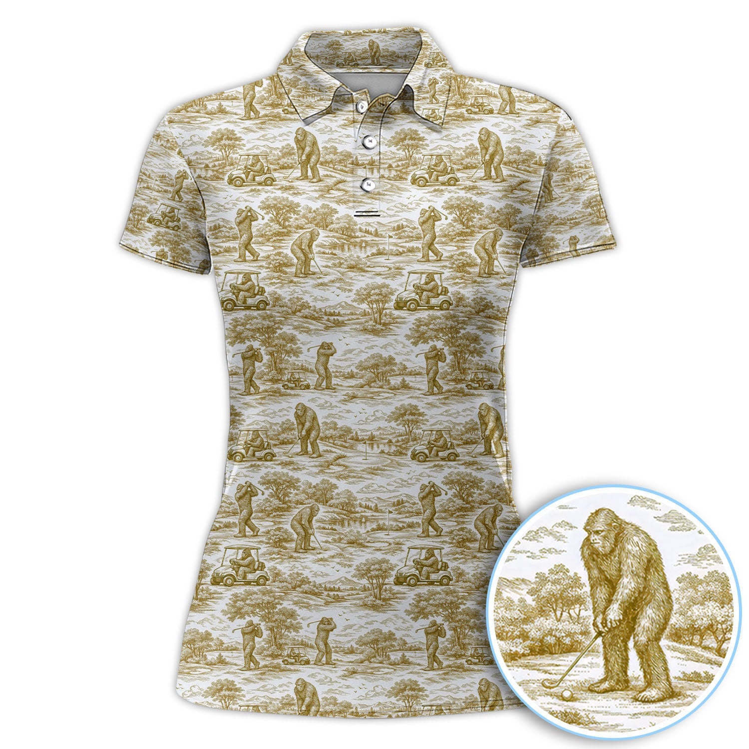 Crazy Bigfoot Pattern Golf Polos, Funny Sasquatch Golf Shirt For Men, Golf Gift For Golfer