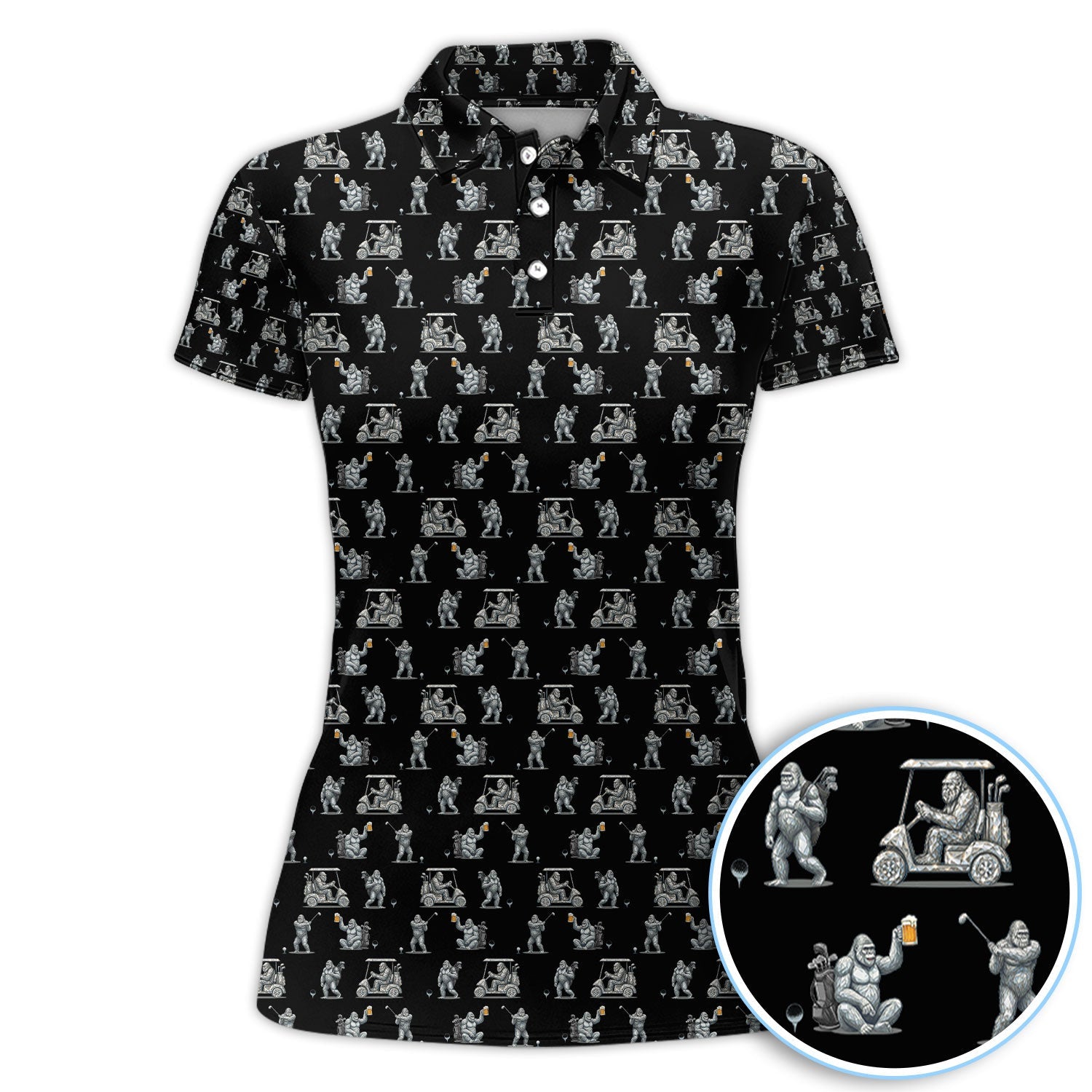 Funny Bigfoot Pattern Golf Shirt, Squatch Bigfoot Golf Polos, Crazy Golf Gift For Men