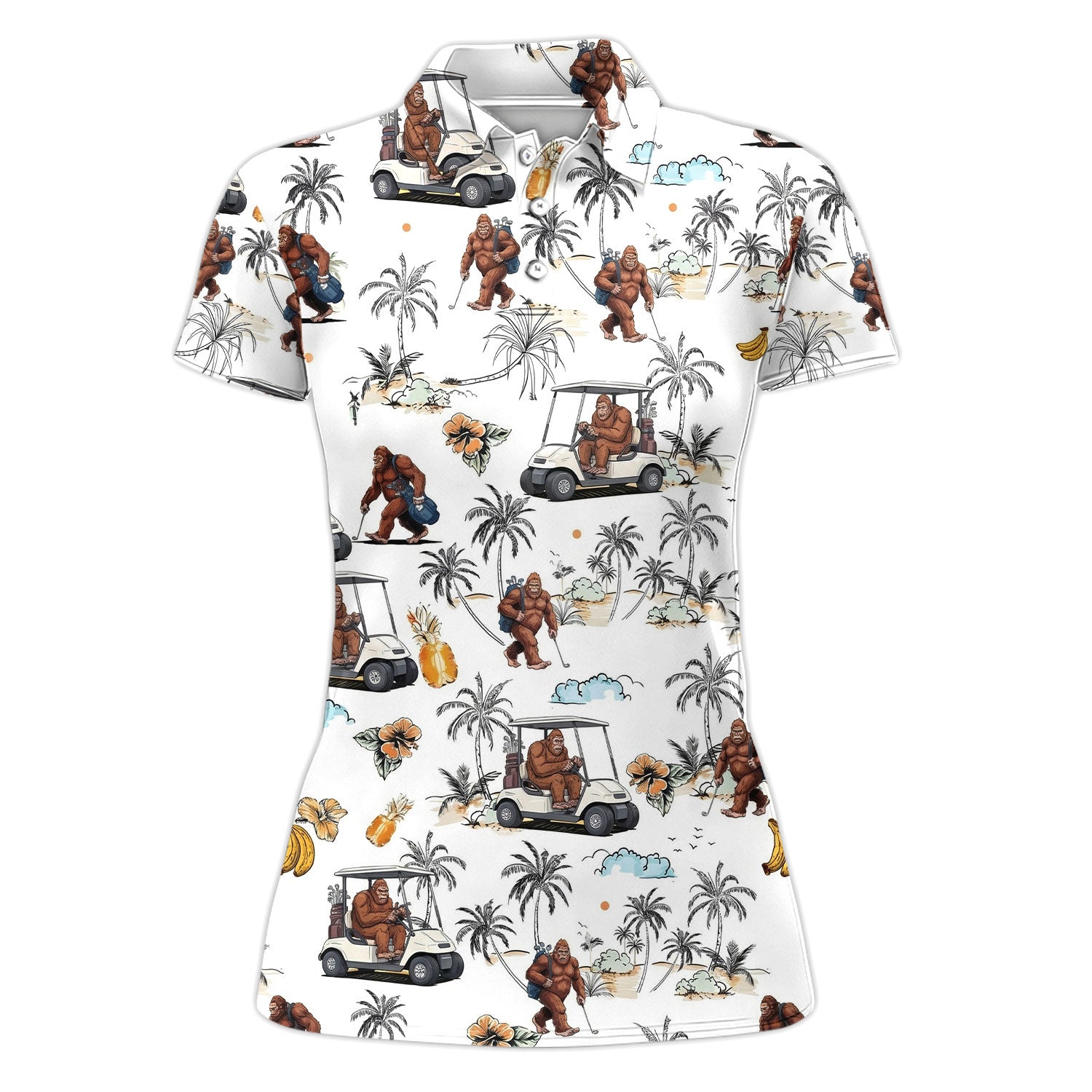 Funny Bigfoot Golf Pattern Shirt, Sasquatch Hawaiian Golf Polo For Men, Golfer Gift