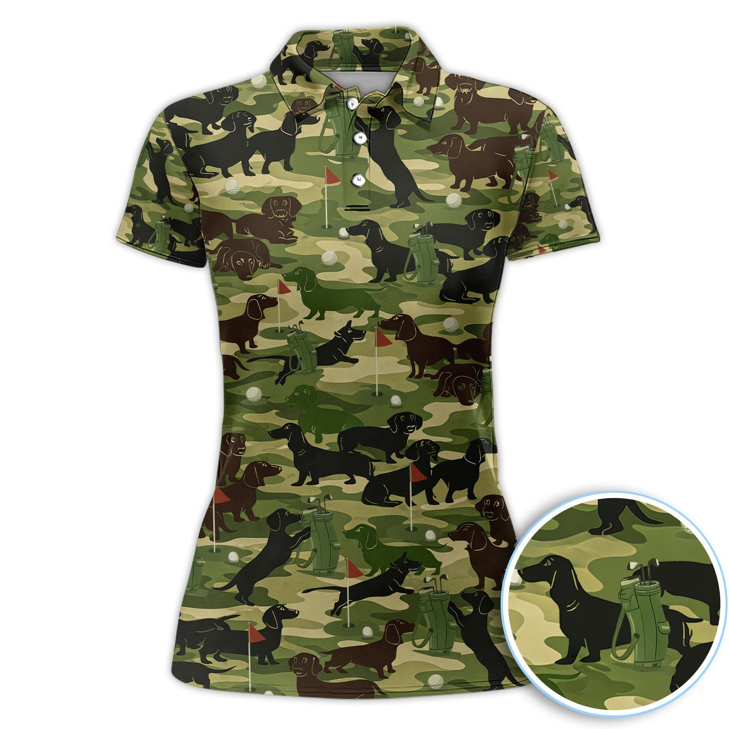 Dachshund Camo Pattern Golf Polos, Crazy Wiener Dog Golf Shirt, Funny Golf Gift For Golfer