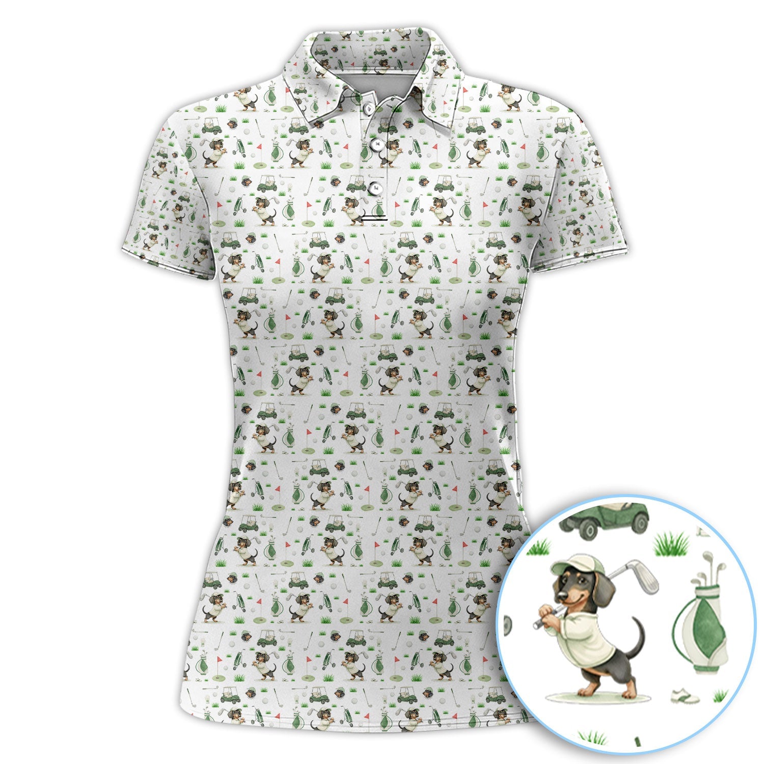 Funny Wiener Dog Golf Shirt, Dachshund Pattern Golf Polos, Crazy Golf Gift For Men