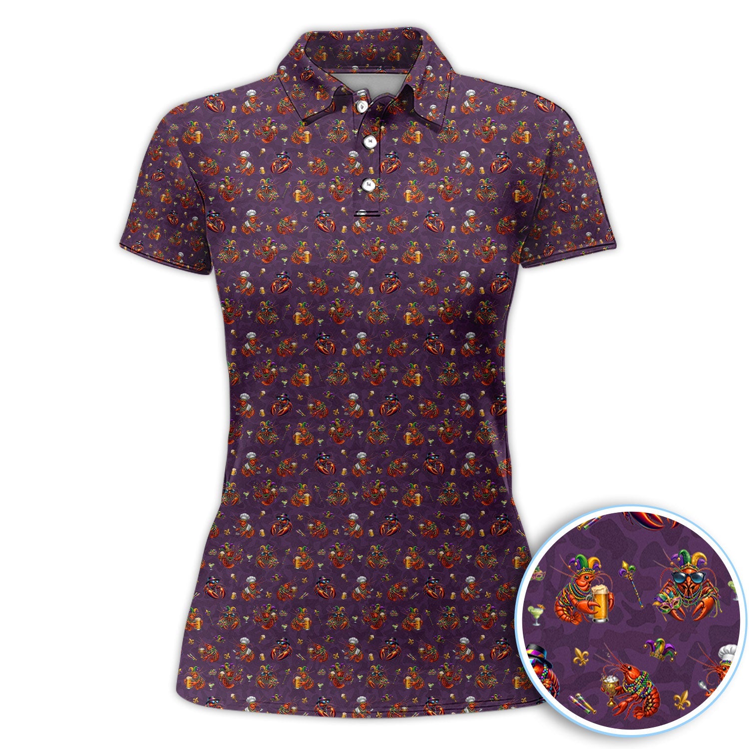 Funny Crawfish Mardi Gras Pattern Golf Shirt, Beer Crawdad Golf Polos For Golfer, Golf Gift For Men