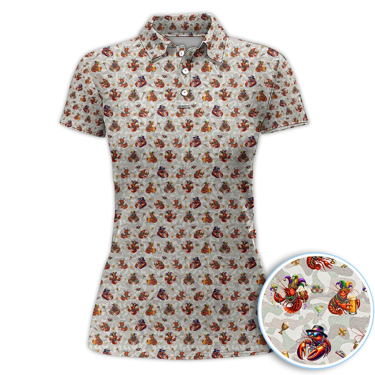 Funny Crawfish Mardi Gras Pattern Golf Shirt, Beer Crawdad Golf Polos For Golfer, Golf Gift For Men