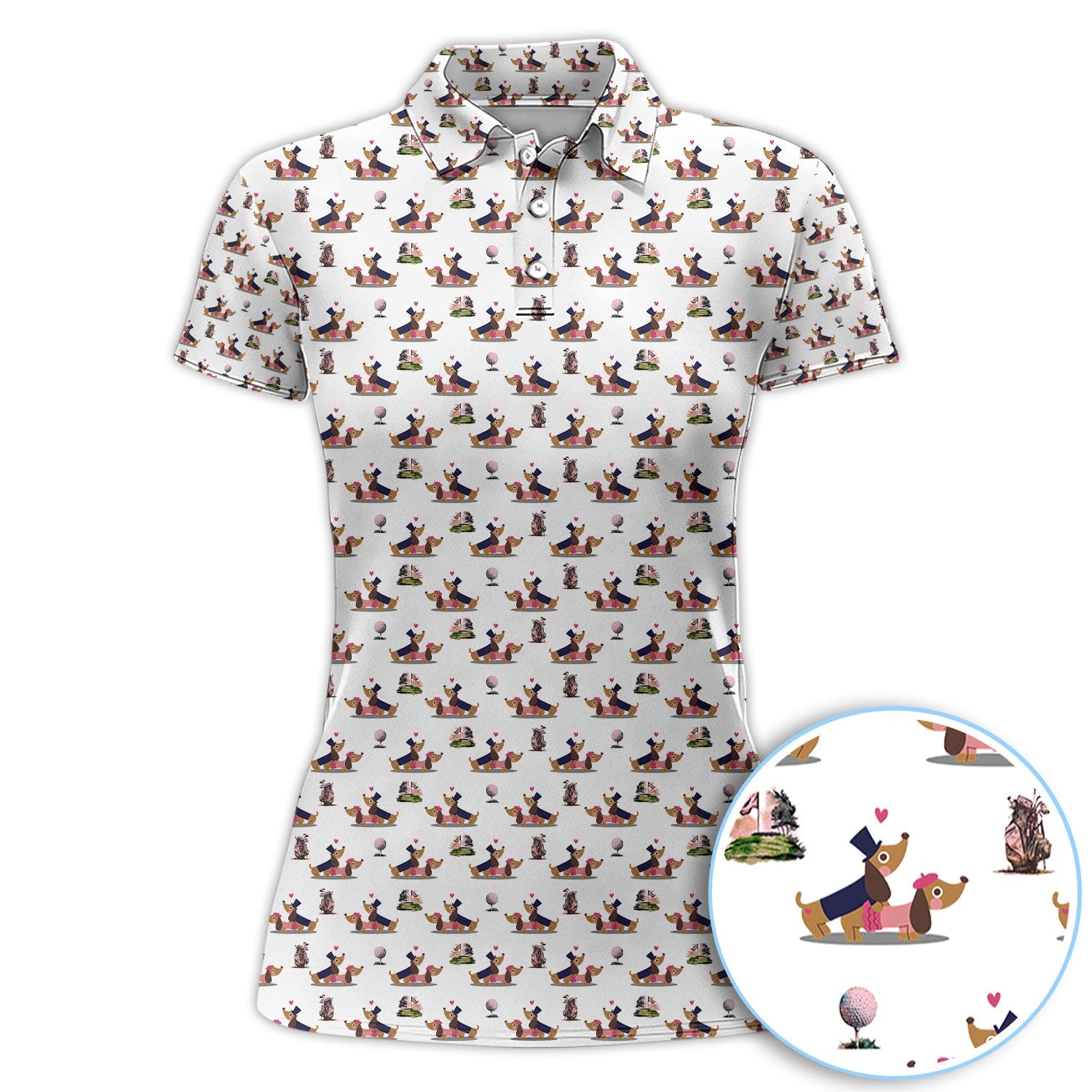 Dachshund Love Pattern Golf Shirt, Wiener Dog Golf Polos, Golf Gift For Golfer