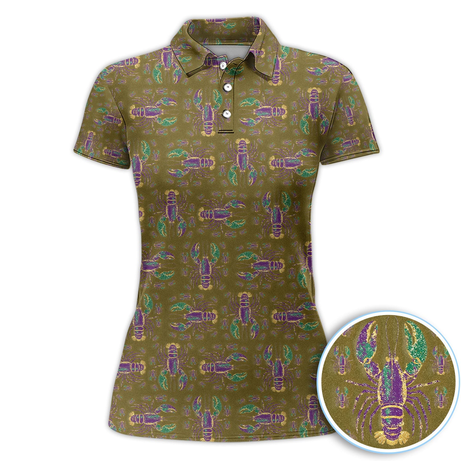 Louisiana Crawfish Pattern Golf Shirt, Mardi Gras Golf Polos For Golfer