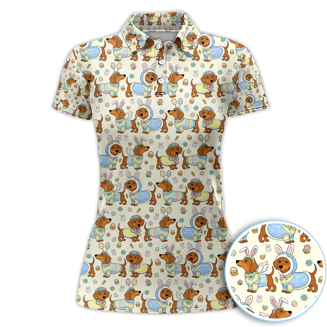 Dachshund Happy Easter Golf Polos, Easter Wiener Dog Pattern Golf Shirt, Golf Gift For Women