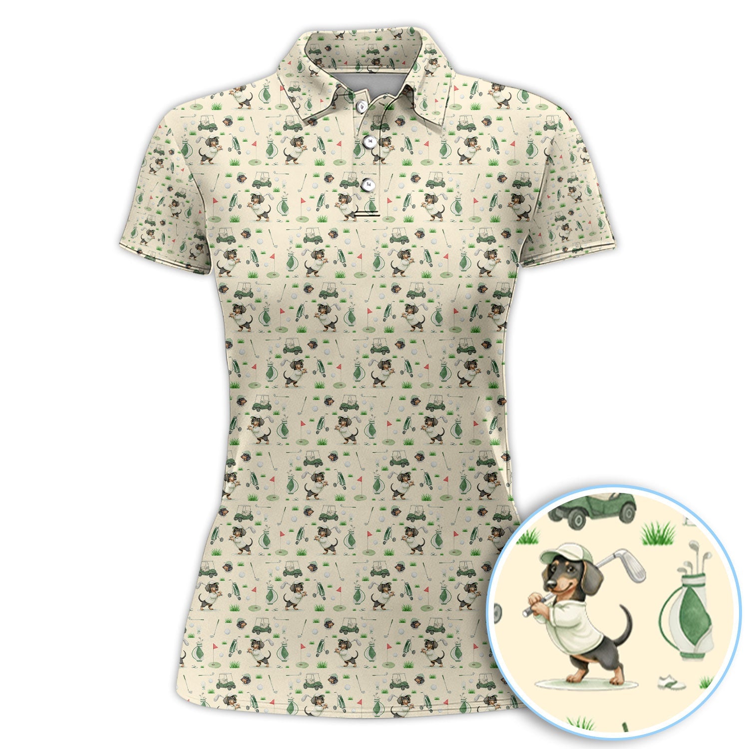 Funny Wiener Dog Golf Shirt, Dachshund Pattern Golf Polos, Crazy Golf Gift For Men