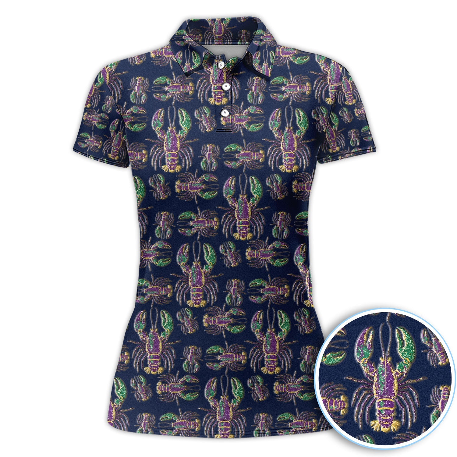 Mardi Gras Crawfish Pattern Golf Polos, Crazy Louisiana Crawfish Golf Shirt For Men, Golf Gift For Golfer