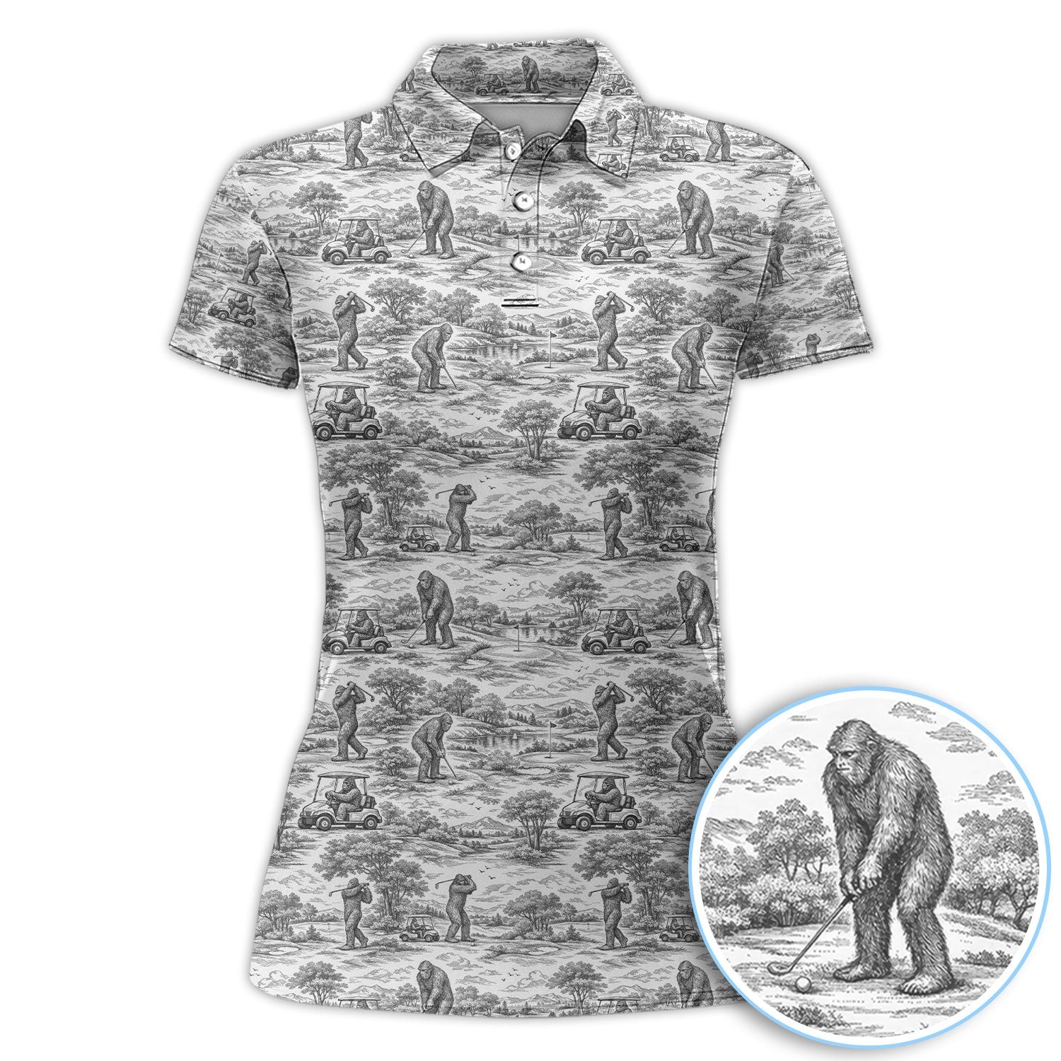 Crazy Bigfoot Pattern Golf Polos, Funny Sasquatch Golf Shirt For Men, Golf Gift For Golfer