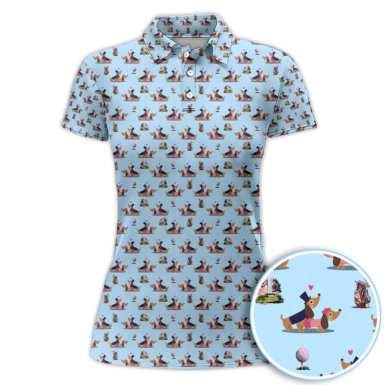 Dachshund Love Pattern Golf Shirt, Wiener Dog Golf Polos, Golf Gift For Golfer