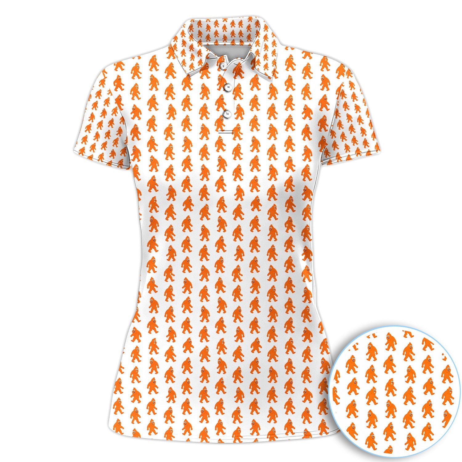 Funny Orange Bigfoot Golf Pattern Shirt, Sasquatch Golf Shirt For Men, Cryptid Lover Gift