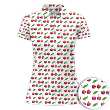 Cute Cherry Golf Pattern Shirt, Sweet Cherry Aesthetic Golf Shirt For Women, Fruit Lover Gift