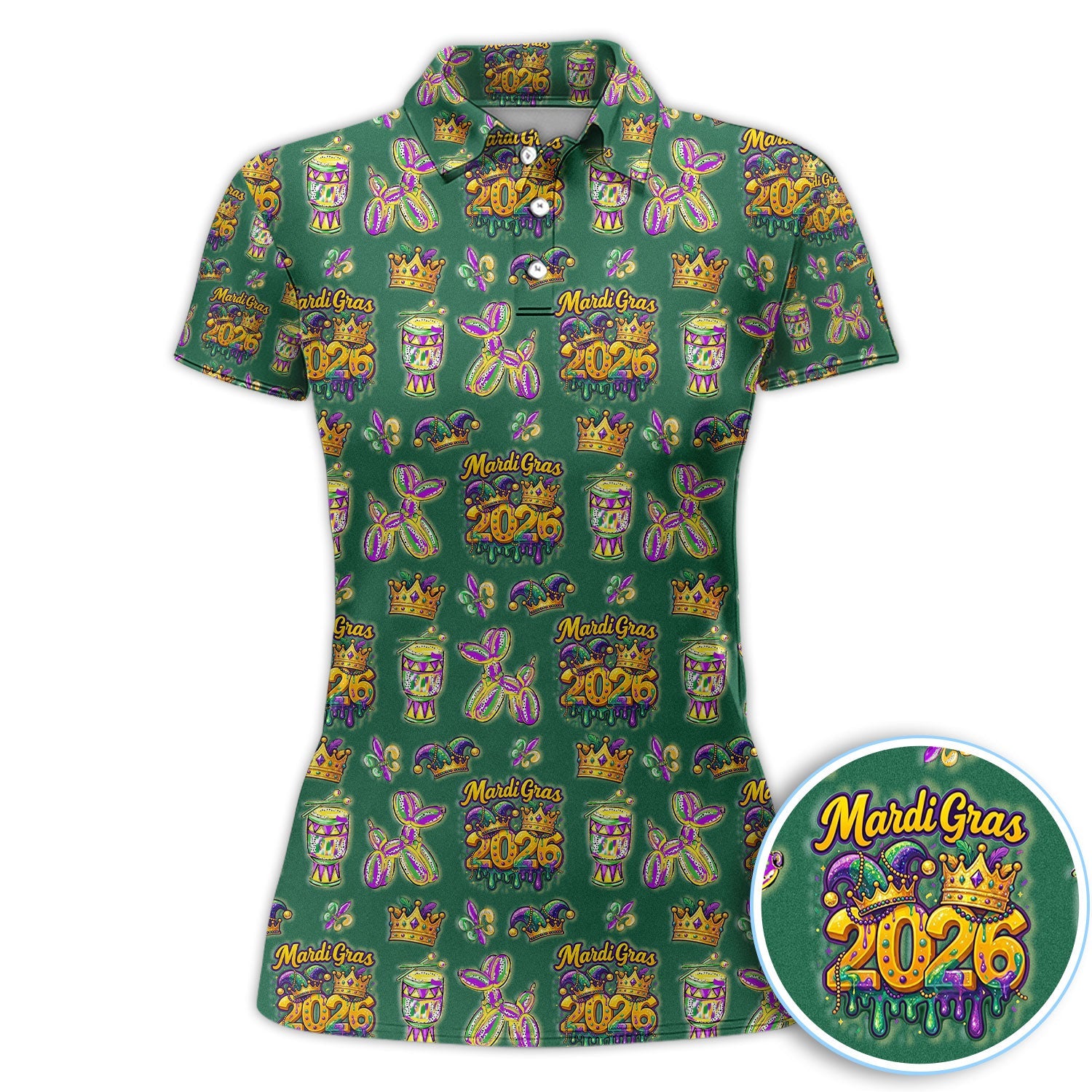 Mardi Gras 2026 Golf Polos For Golfer, Festive Crown Mask Pattern Golf Shirt, Golf Gift For Men