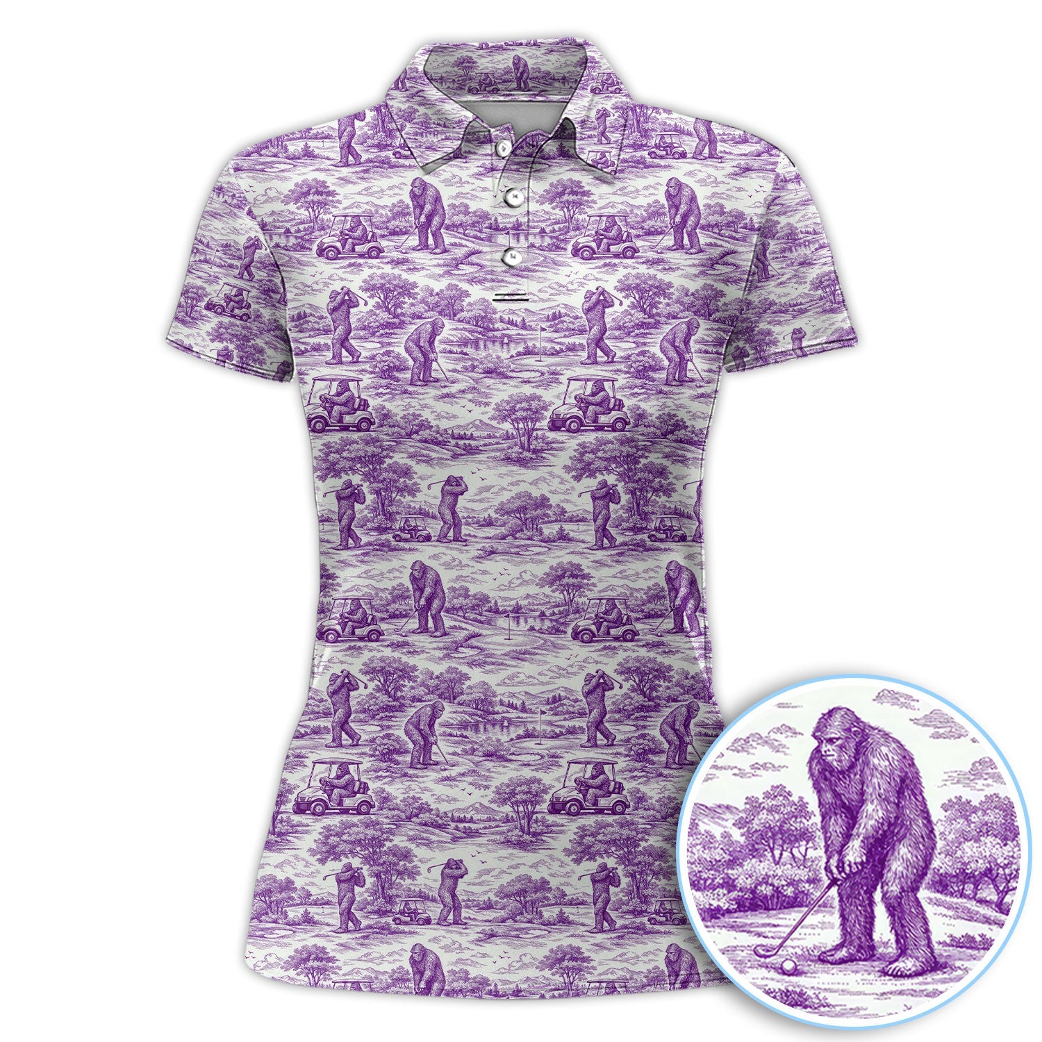 Crazy Bigfoot Pattern Golf Polos, Funny Sasquatch Golf Shirt For Men, Golf Gift For Golfer