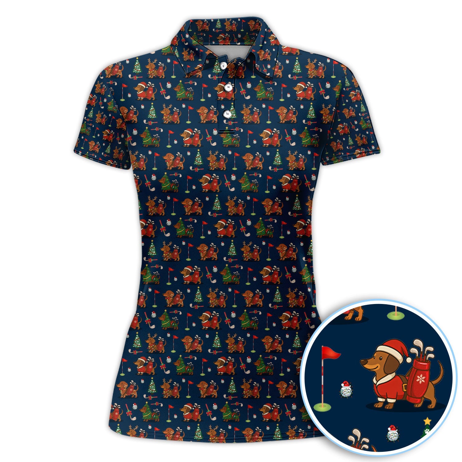 Christmas Dachshund Golf Polos, Cute Holiday Dog Golfer Shirt, Xmas Golf Gift For Golfer
