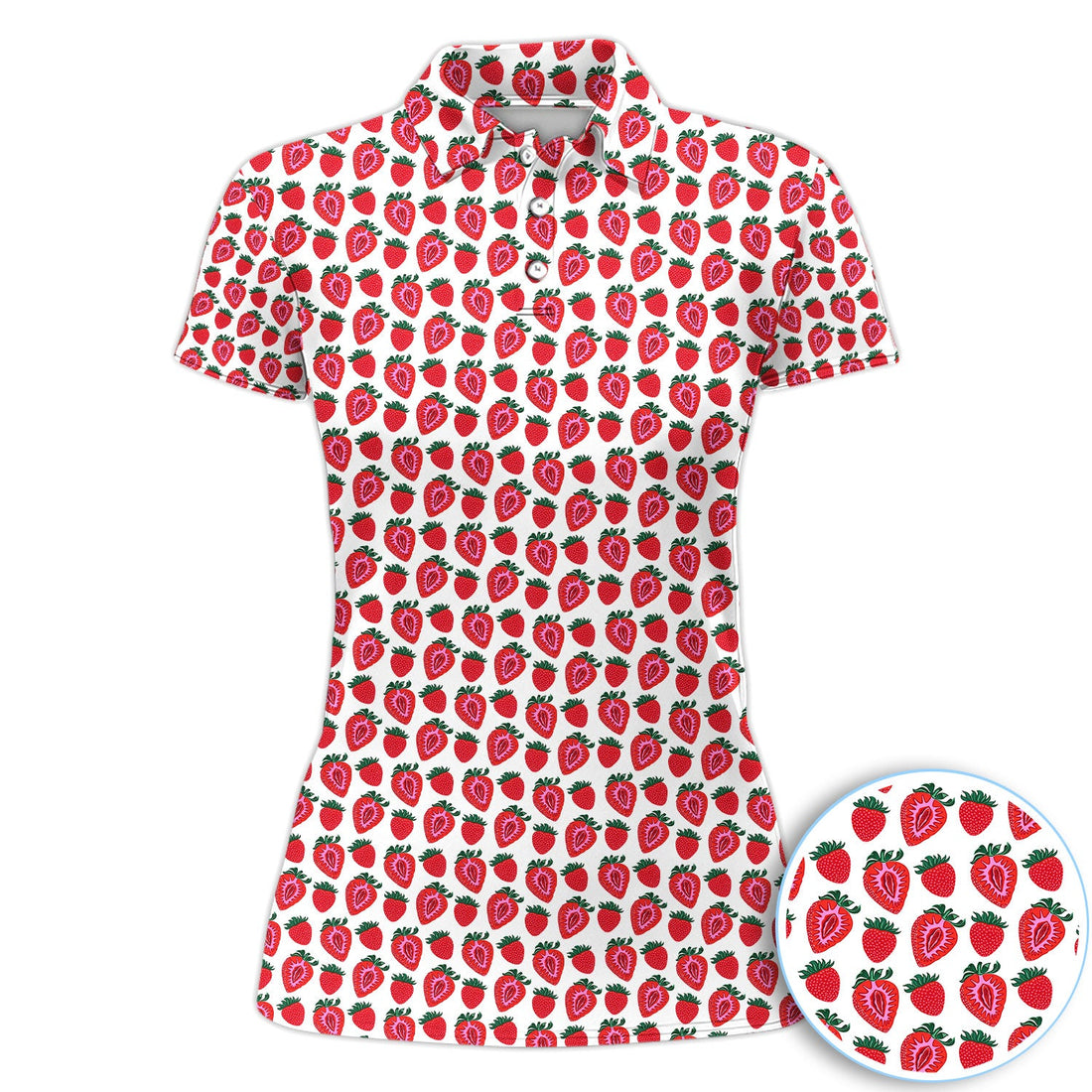 Cute Strawberry Golf Pattern Shirt, Sweet Fruit Aesthetic Golf Shirt For Women, Berry Lover Gift