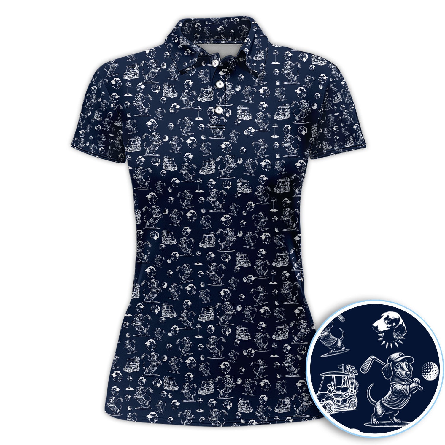 Funny Dachshund Pattern Golf Shirt For Men, Wiener Dog Golf Polos For Golfer, Dad Golf Gift