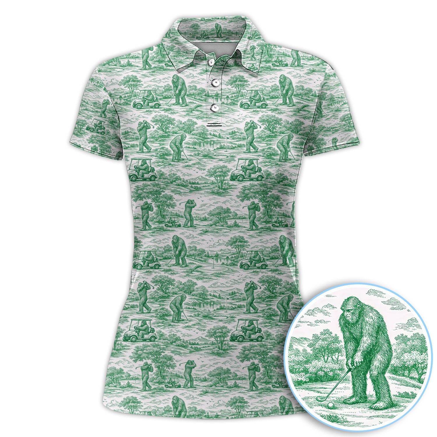 Crazy Bigfoot Pattern Golf Polos, Funny Sasquatch Golf Shirt For Men, Golf Gift For Golfer