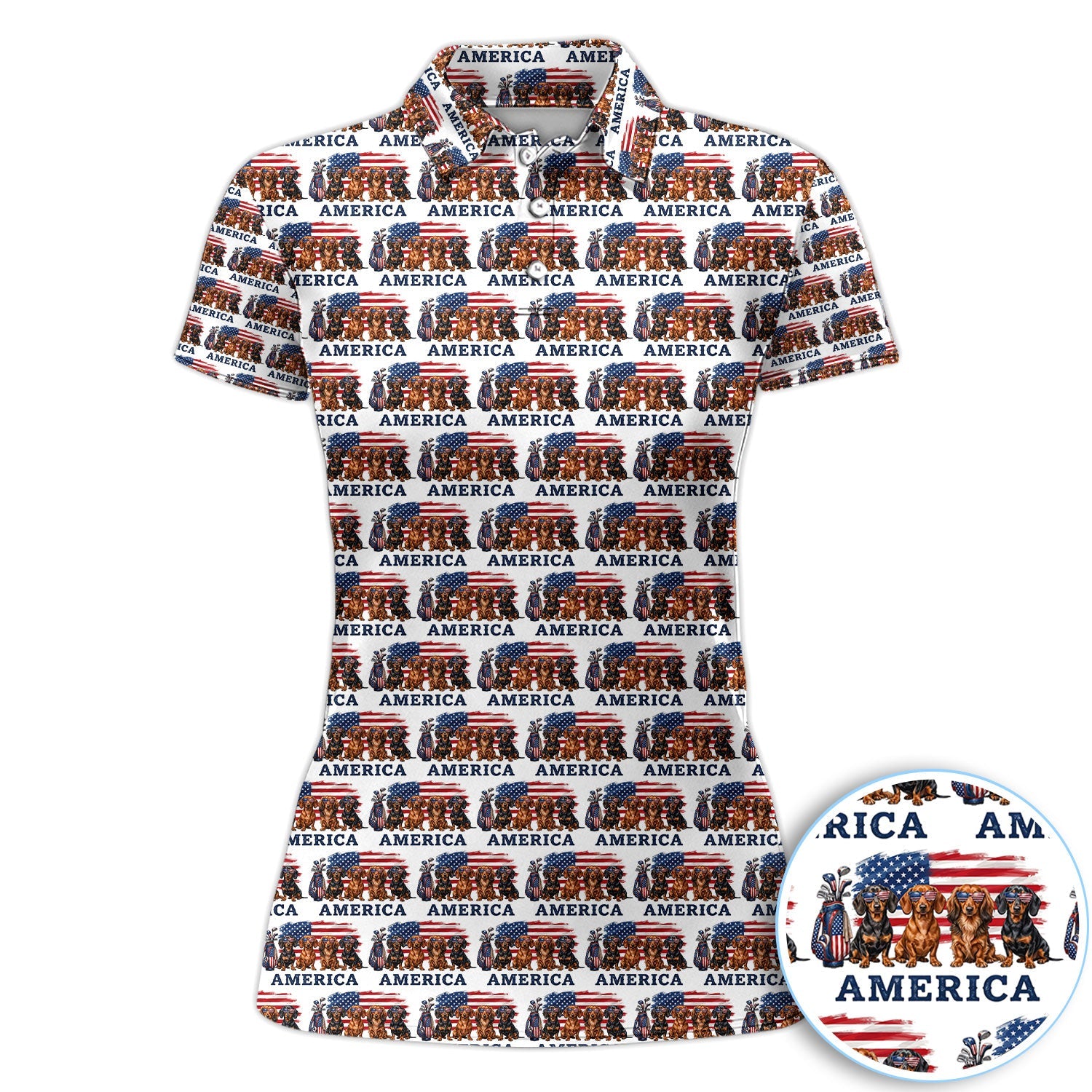 Dachshund America Pattern Golf Polos, Crazy Dachshund Golf Shirt For Men, Funny Golf Shirt