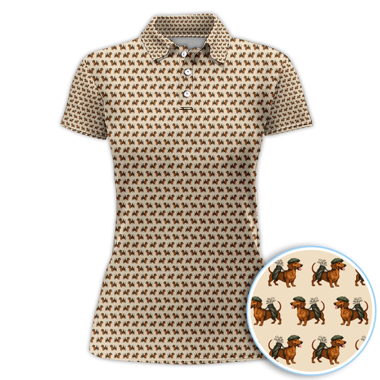 Dachshund Pattern Golf Polos, Crazy Dachshund Golf Shirt For Men, Funny Golf Shirt