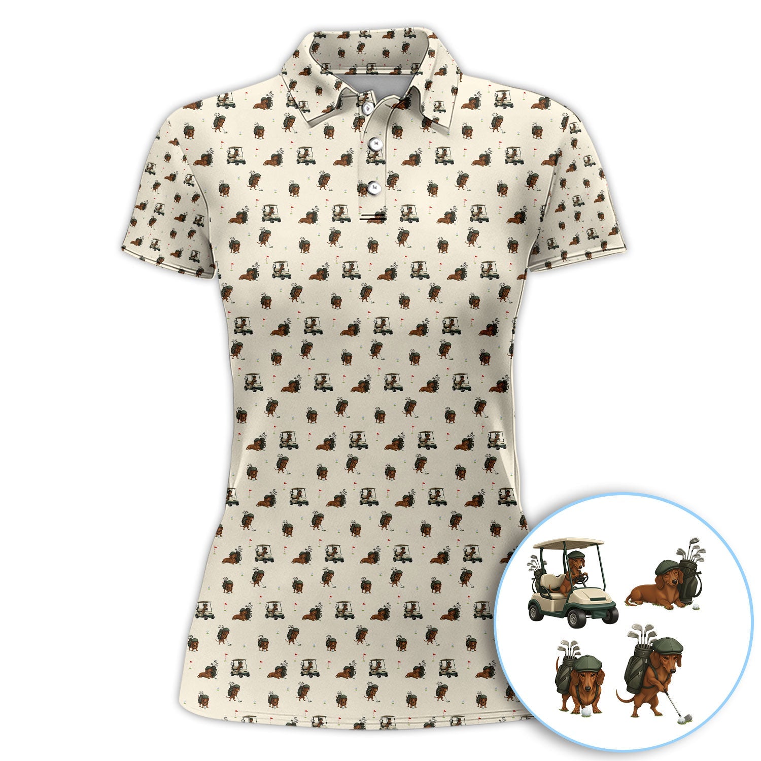 Funny Dachshund Golf Shirt, Wiener Dog Pattern Polos For Men, Golf Gift For Golfers