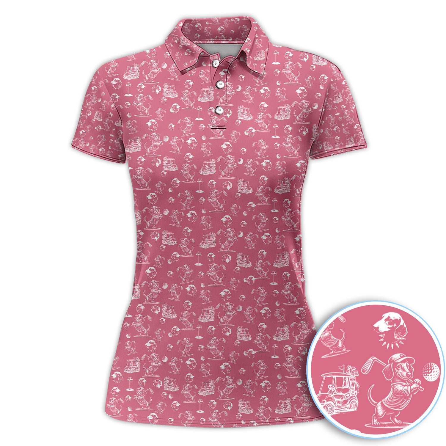 Funny Dachshund Pattern Golf Shirt For Men, Wiener Dog Golf Polos For Golfer, Dad Golf Gift