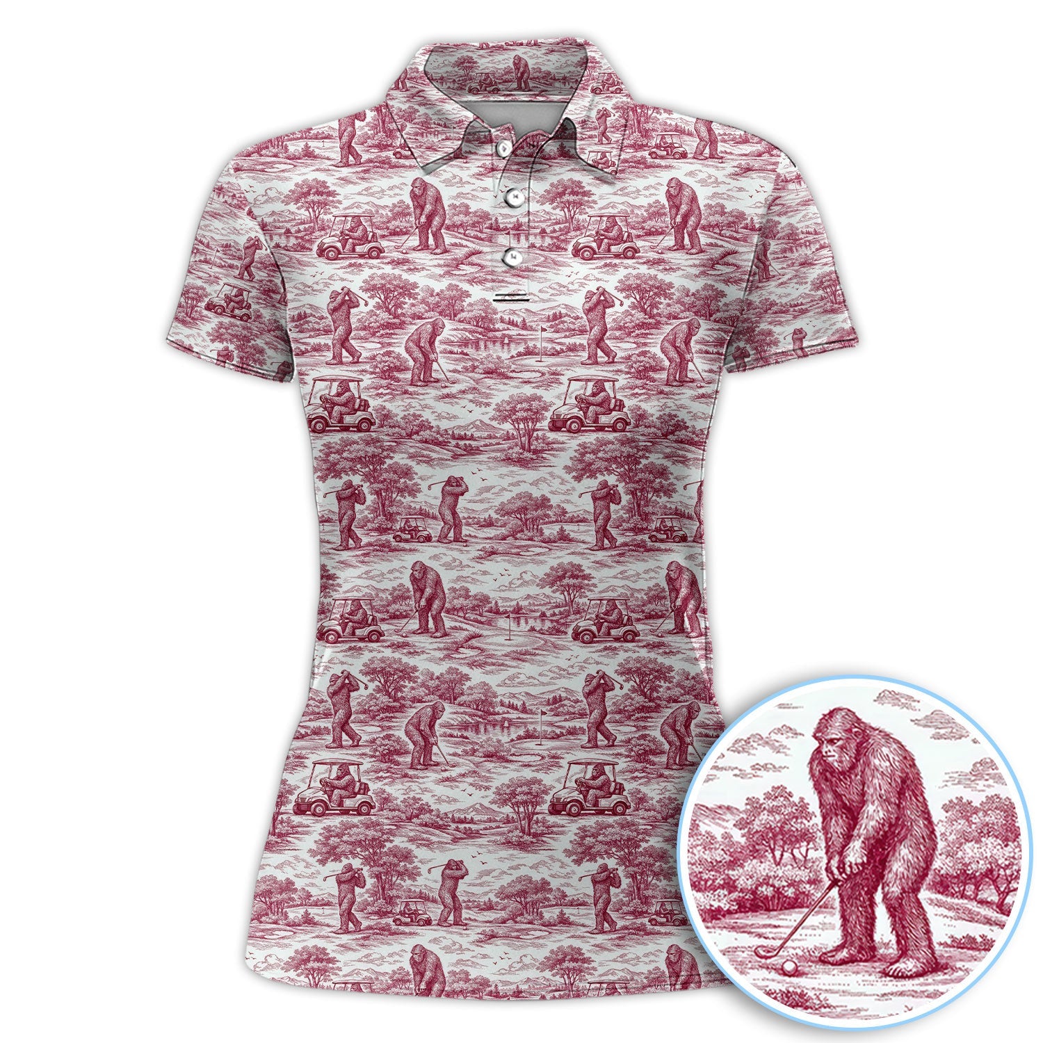 Crazy Bigfoot Pattern Golf Polos, Funny Sasquatch Golf Shirt For Men, Golf Gift For Golfer