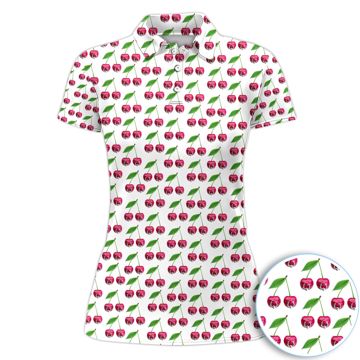 Cute Cherry Golf Pattern Shirt, Sweet Cherry Aesthetic Golf Shirt For Men, Fruit Lover Gift