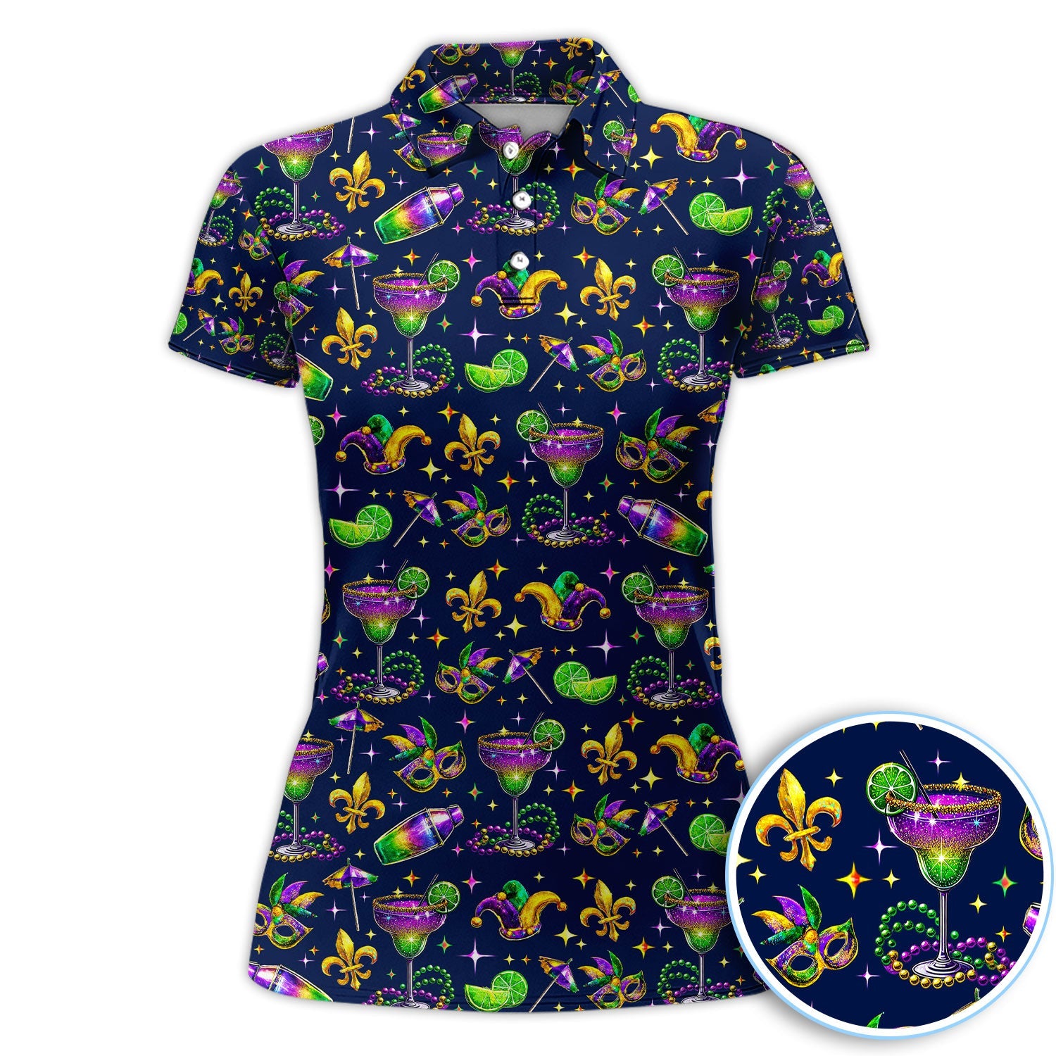 Funny Glitter Mardi Gras Pattern Golf Polos, Mardi Gras And Margaritas Golf Shirt For Men, Golf Gift For Golfer