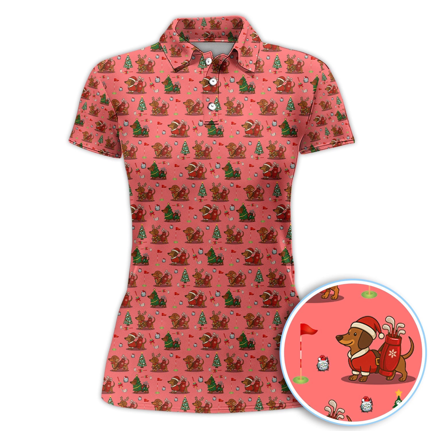 Christmas Dachshund Golf Polos, Cute Holiday Dog Golfer Shirt, Xmas Golf Gift For Golfer