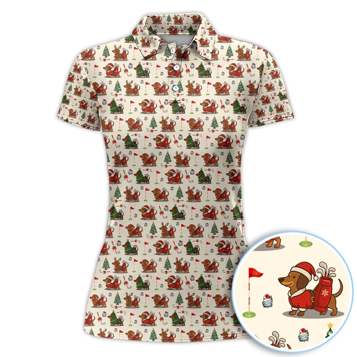 Christmas Dachshund Golf Polos, Cute Holiday Dog Golfer Shirt, Xmas Golf Gift For Golfer