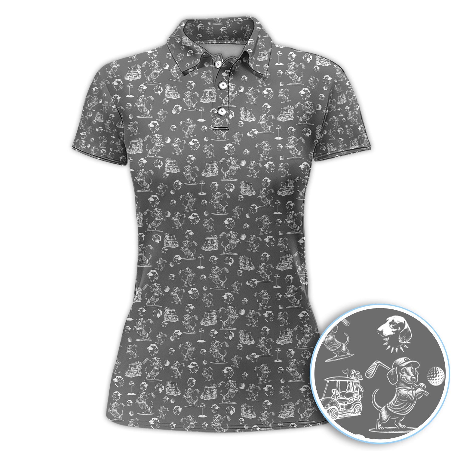 Funny Dachshund Pattern Golf Shirt For Men, Wiener Dog Golf Polos For Golfer, Dad Golf Gift