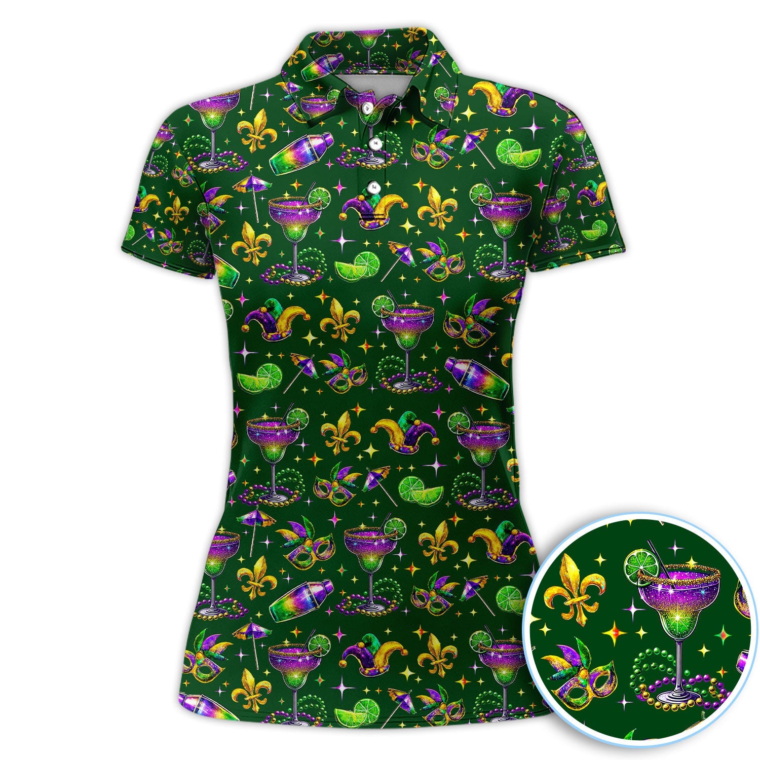 Funny Glitter Mardi Gras Pattern Golf Polos, Mardi Gras And Margaritas Golf Shirt For Men, Golf Gift For Golfer