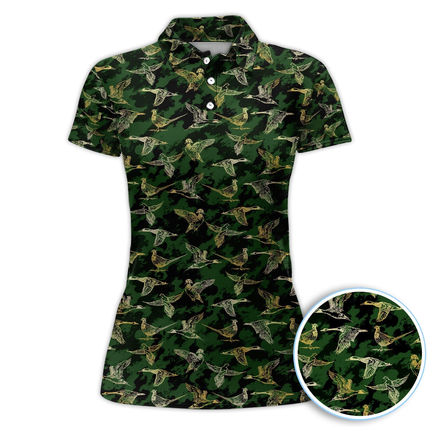 Duck Camo Pattern Golf Polos For Golfer, Flying Waterfowl Golf Shirt, Golf Gift For Men