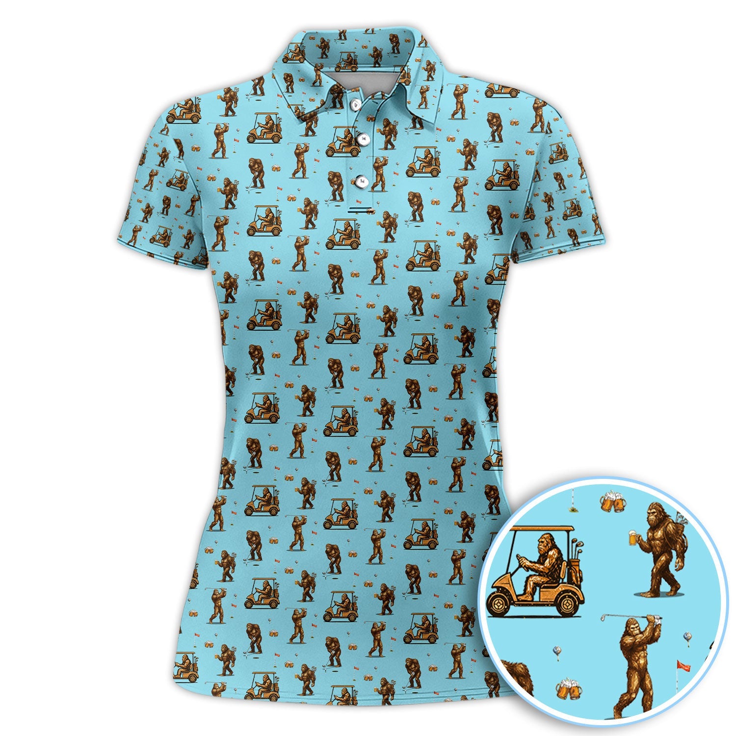 Funny Bigfoot Golf Shirt, Squatch Bigfoot And Beer Pattern Golf  Polos, Crazy Golf Gift For Golfer