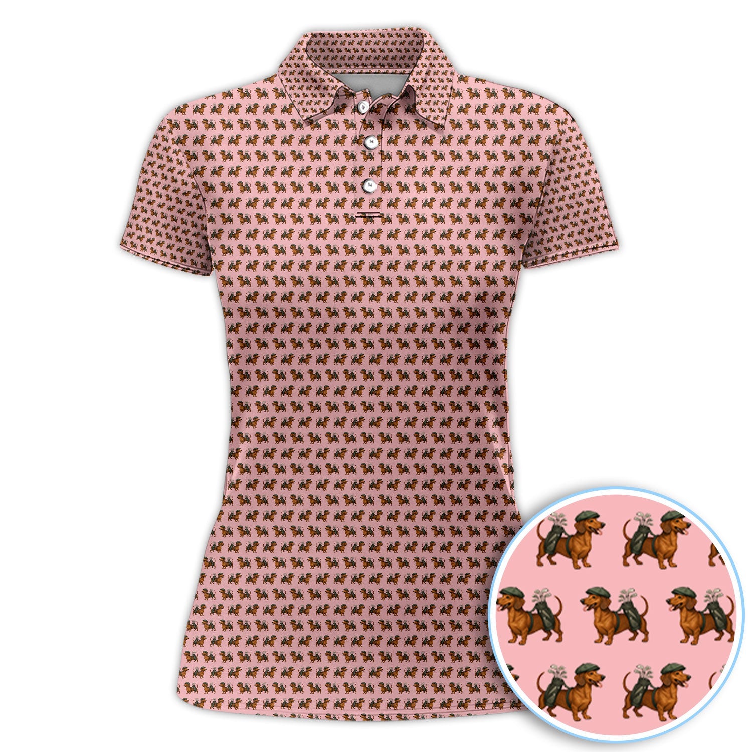 Dachshund Pattern Golf Polos, Crazy Dachshund Golf Shirt For Men, Funny Golf Shirt