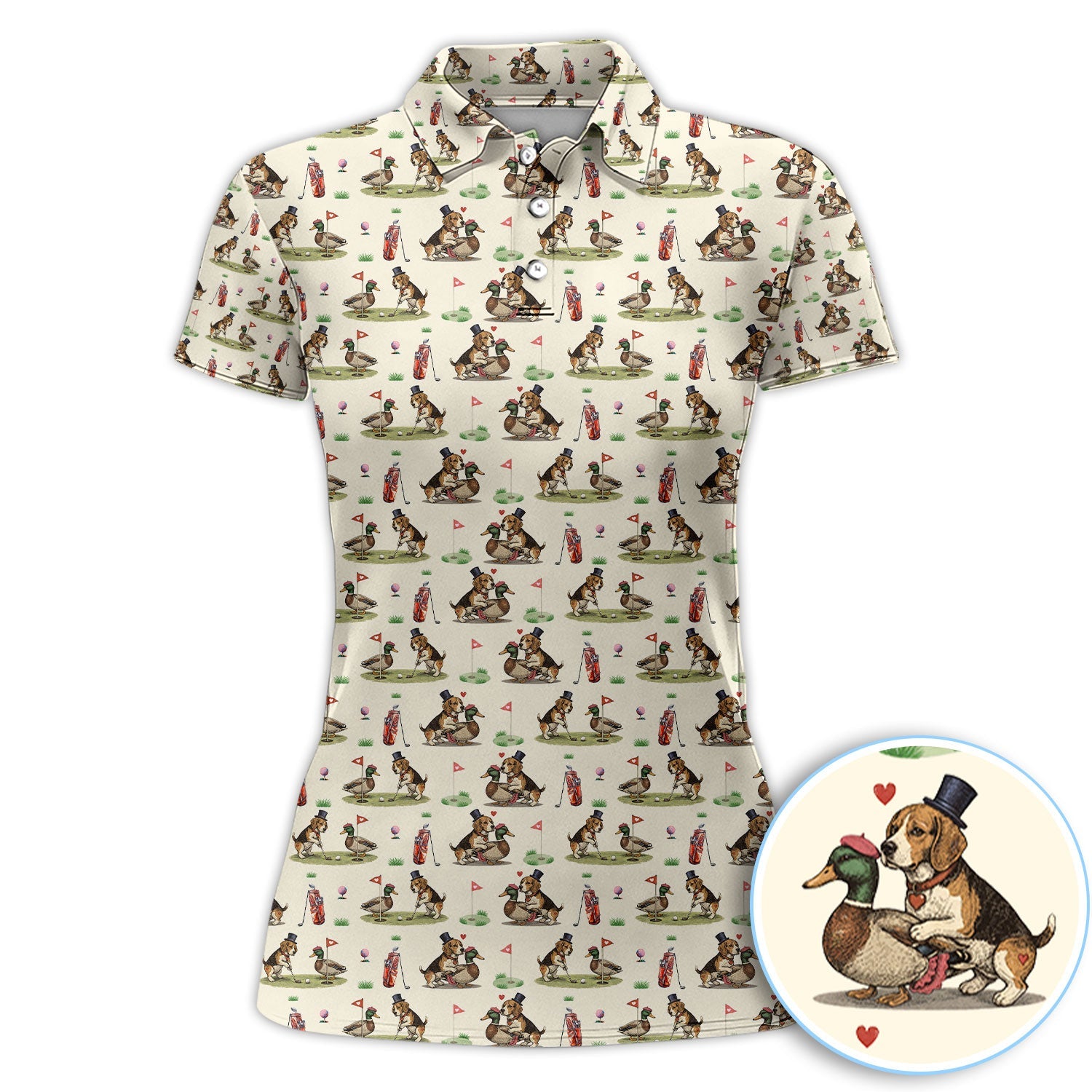 Beagle Pattern Golf Shirt, Valentine Love Golf Shirt For Hunter Lover, Golf Gift For Golfer