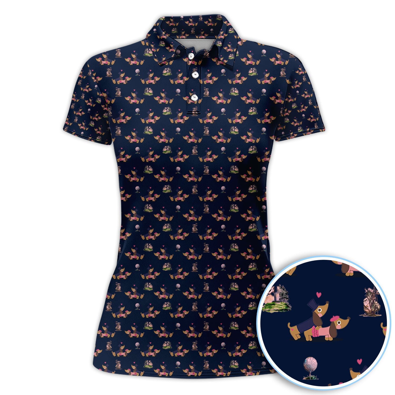 Dachshund Love Pattern Golf Shirt, Wiener Dog Golf Polos, Golf Gift For Golfer